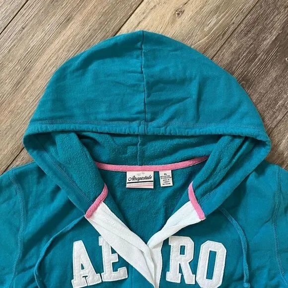 Aeropostale Vintage Y2K Blue Pullover Hooded Sweatshirt - Picture 6 of 9